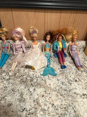 Barbie Doll Lot with Mermaid, Fashion & Colorful Outfits - Blue, Pink, Purple